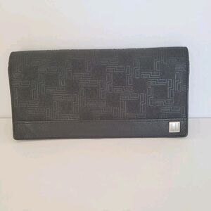 Dunhill Signature Designer Check Card Holder Wallet Solid Black Long Bifold Logo